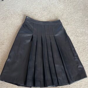 Michael Kors Leather Pleated A-Line Skirt